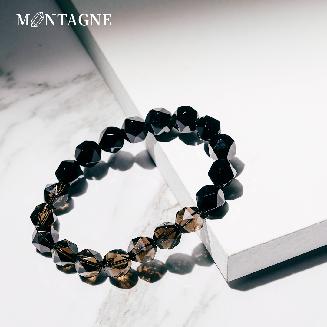 HALF|黑曜石X茶水晶切角手鍊(男女款)