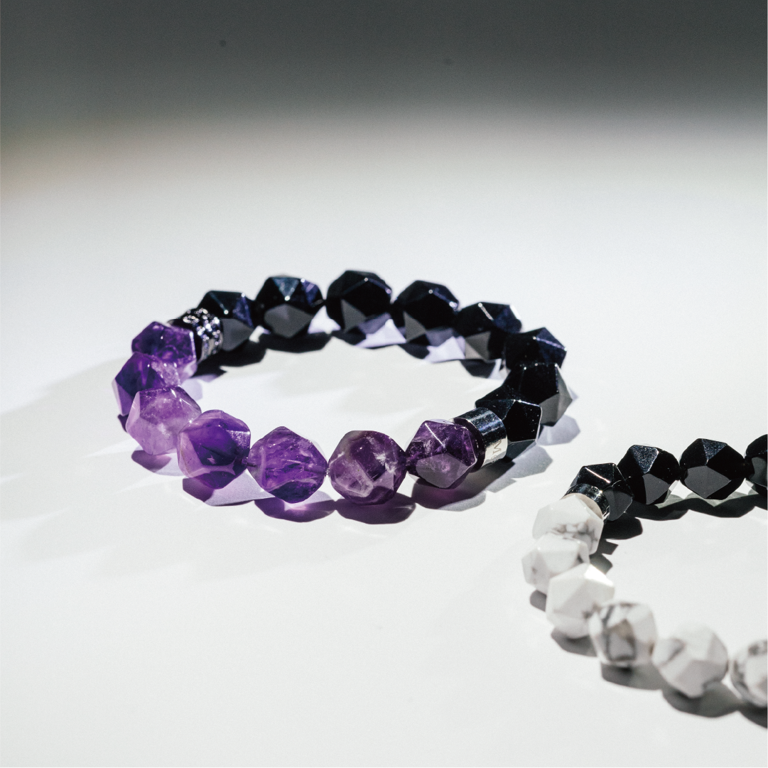 HALF｜黑曜石Ｘ紫水晶切角手鍊