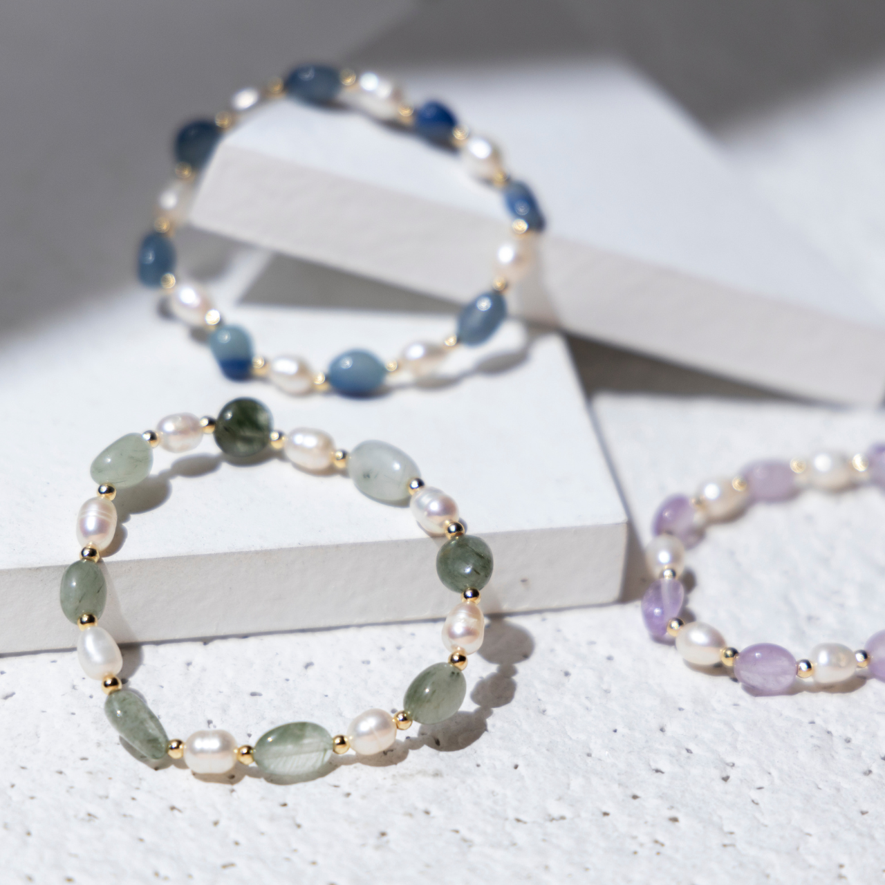 Pearl｜藍東菱玉手鍊｜彈力繩款