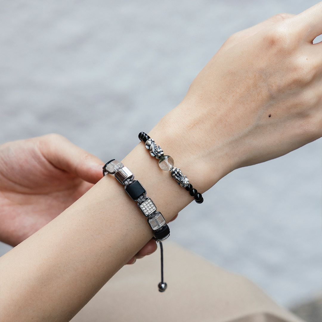 Nouvelle｜weave｜白水晶。黑瑪瑙手鍊